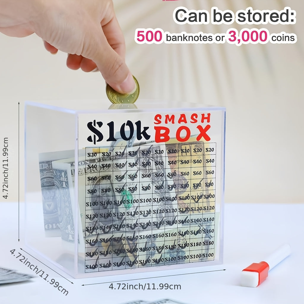 Tirelire cube acrylique, défi d'épargne à 100 cases