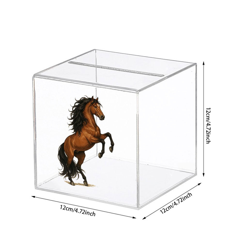 Tirelire cube acrylique scellé à cheval cabré, 12 cm d'arête