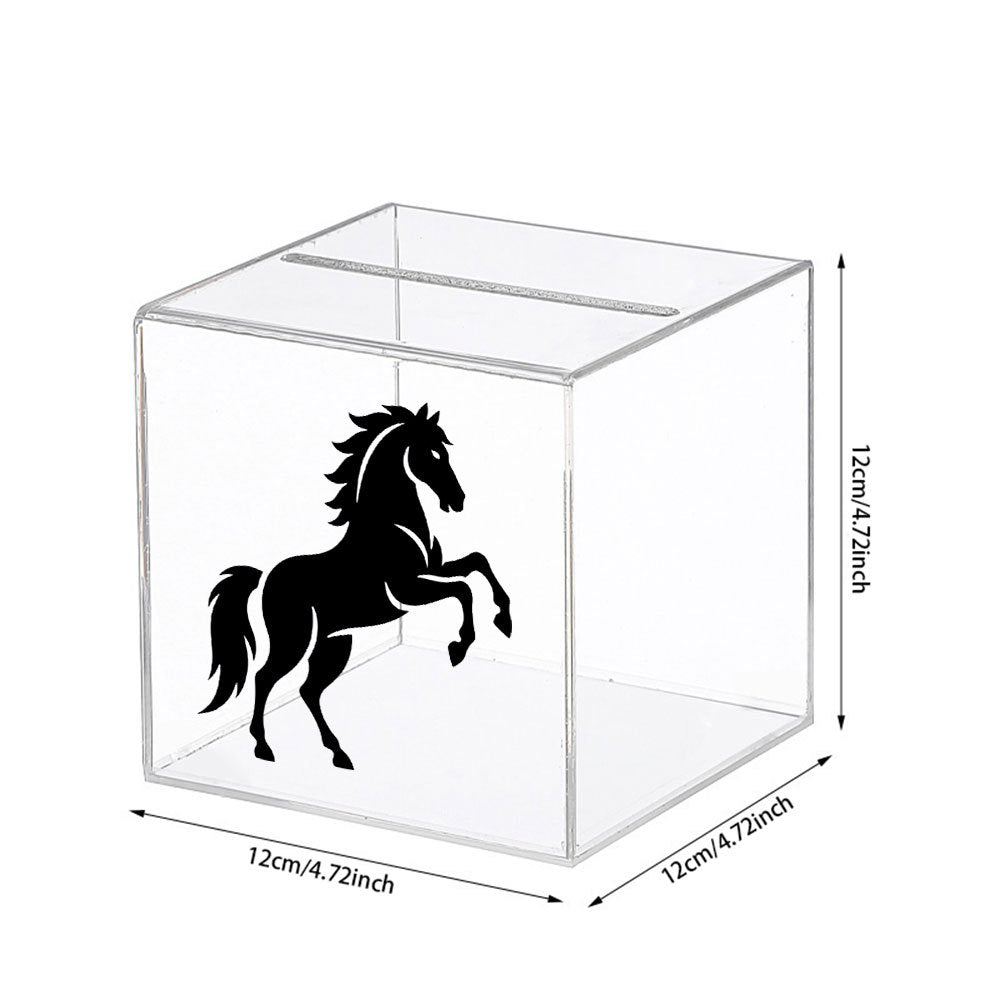 Tirelire cube acrylique transparent à cheval noir, 12 cm