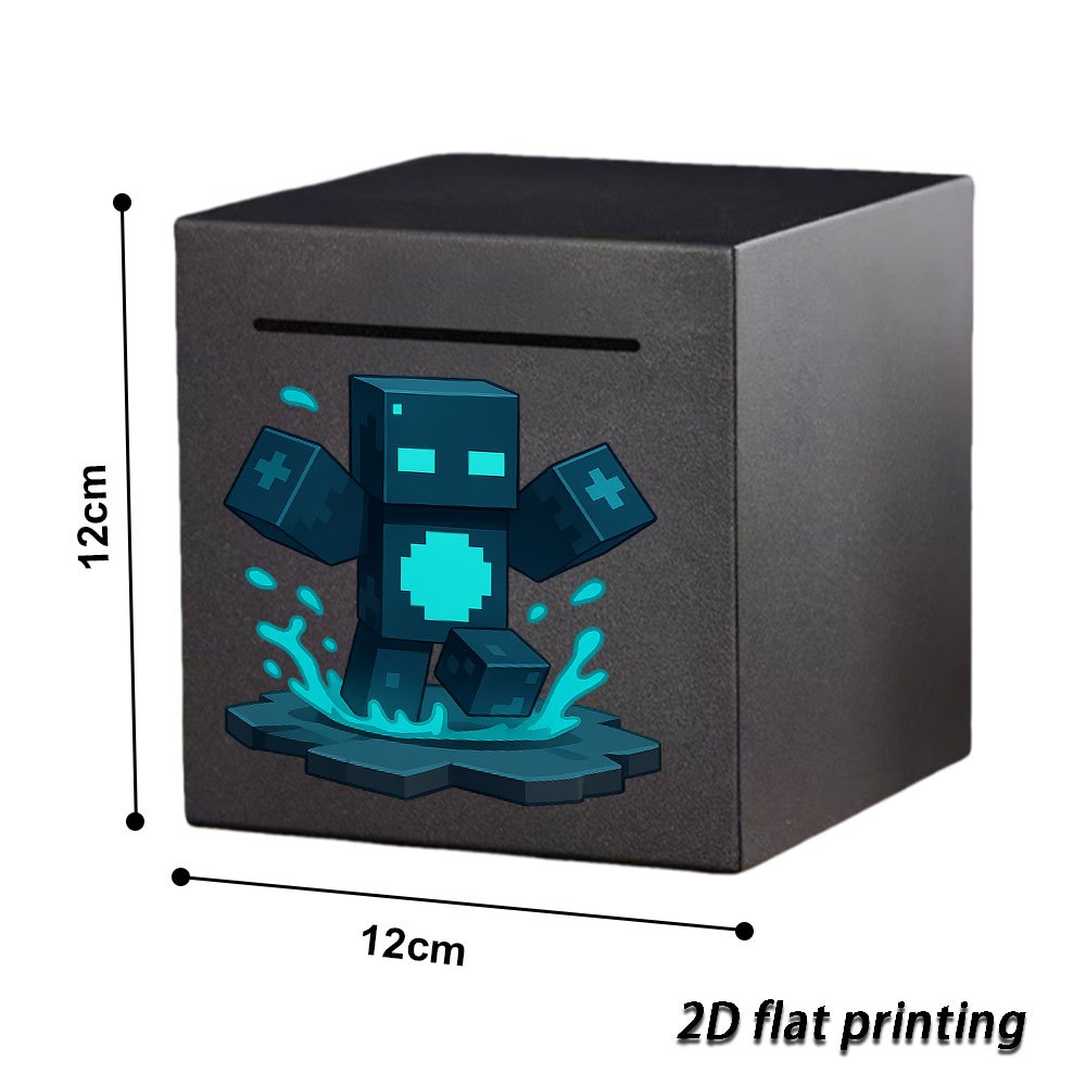 Tirelire cube en métal, créature en pixels