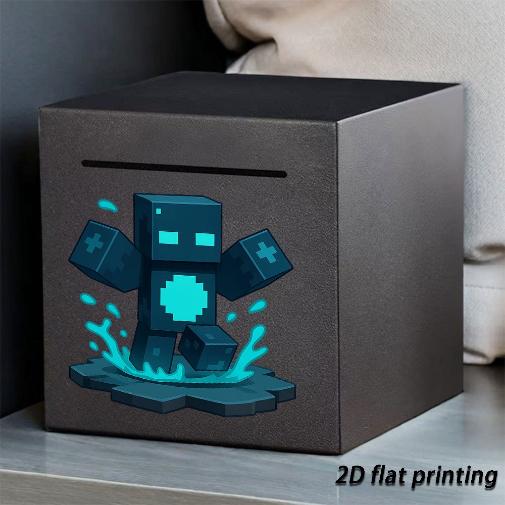 Tirelire cube en métal, créature en pixels