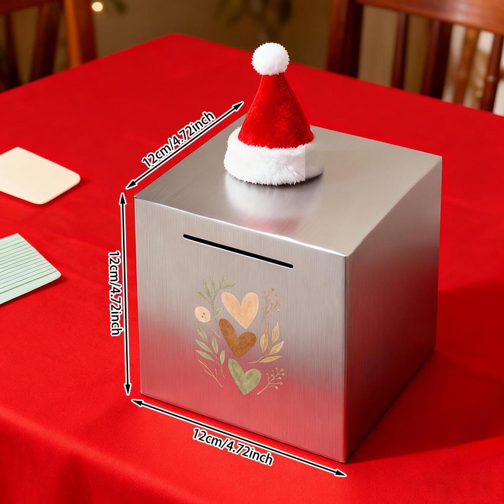 Tirelire cube en métal brossé — Trois cœurs à l'aquarelle