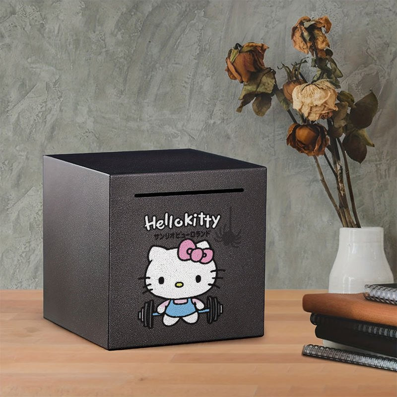 Tirelire cube en métal mat, chaton kawaii à nœud