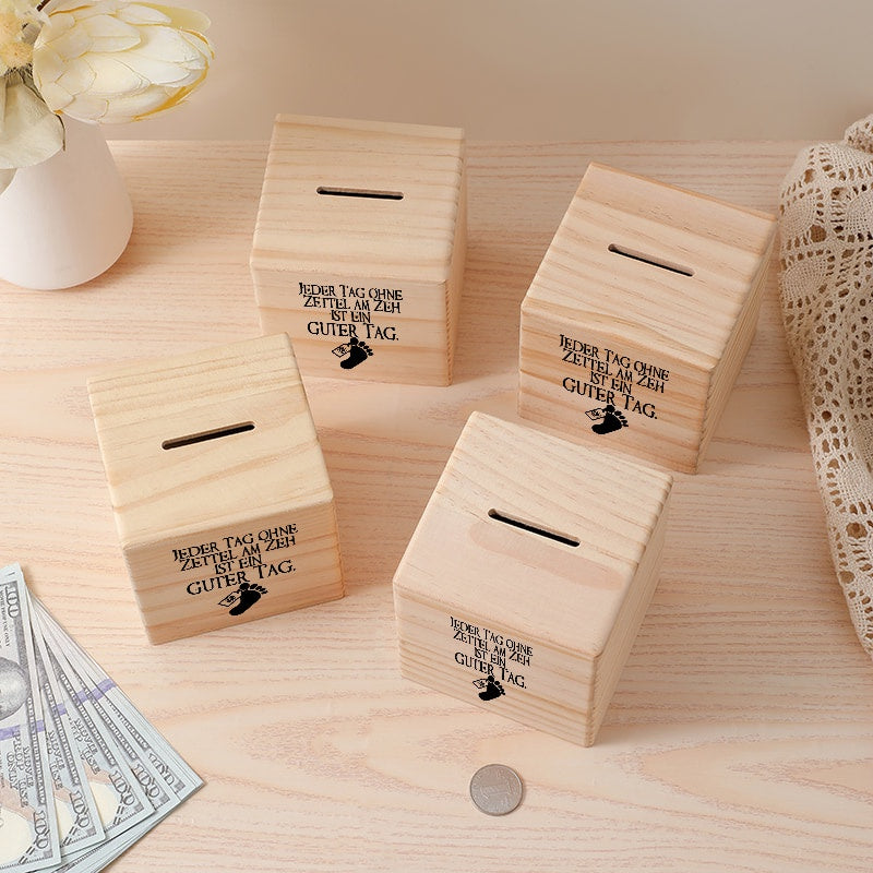 Tirelire cube en pin brut, phrase gravée pour les soignants