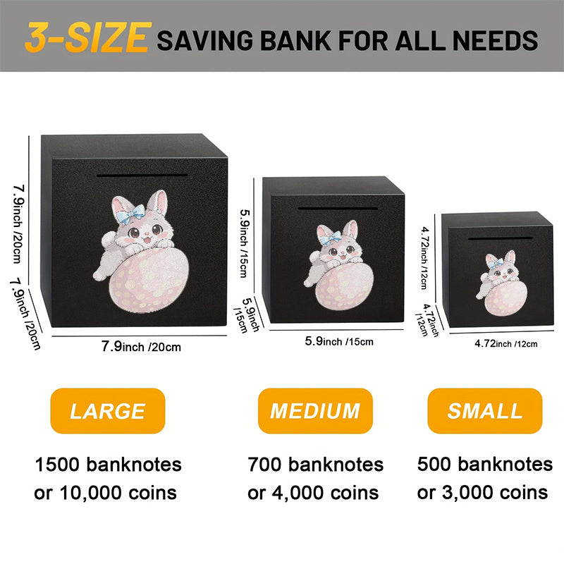 Tirelire cube en PVC mat, lapin et œuf de Pâques