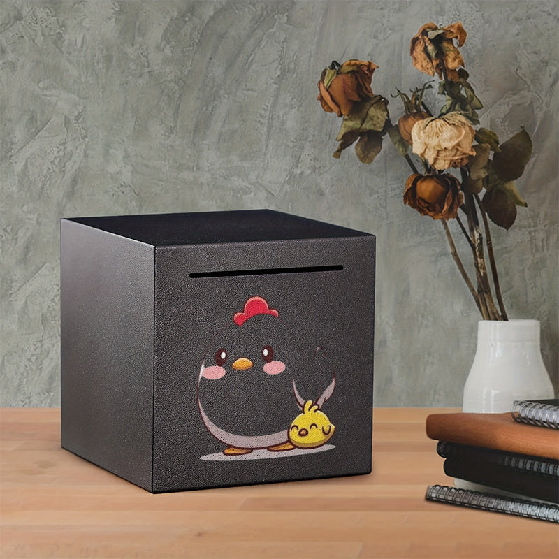 Tirelire cube PVC mat poule et poussin, fente