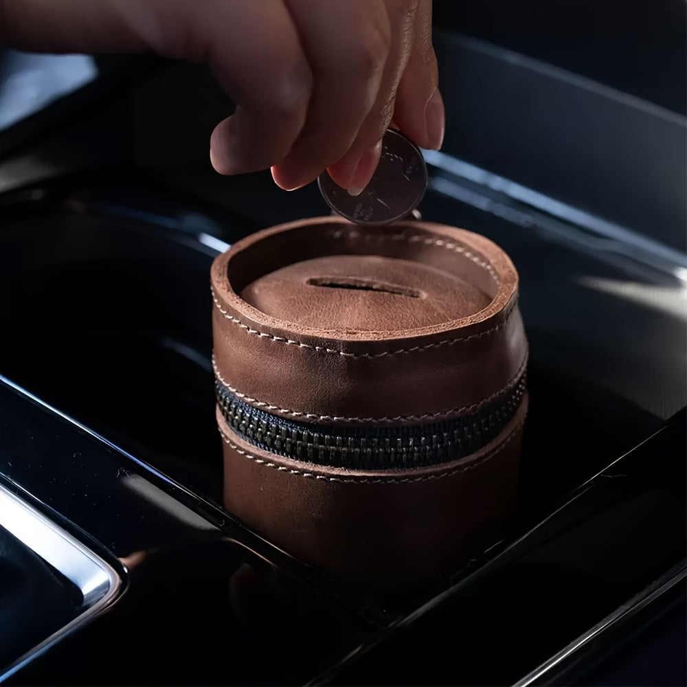 Tirelire en cuir PU, format porte-gobelet de voiture