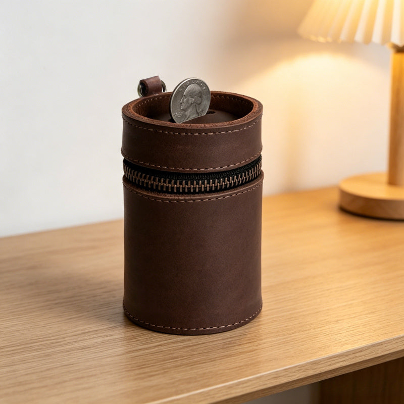 Tirelire en cuir PU, format porte-gobelet de voiture