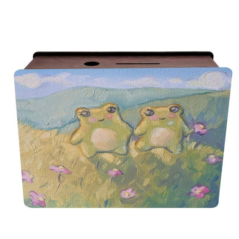 Tirelire deux grenouilles en prairie — Huile sur toile, 19 cm