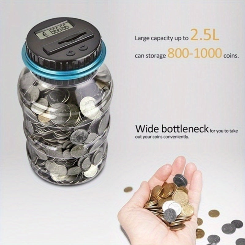 Tirelire électronique à compteur LCD — bocal transparent 2,5 L
