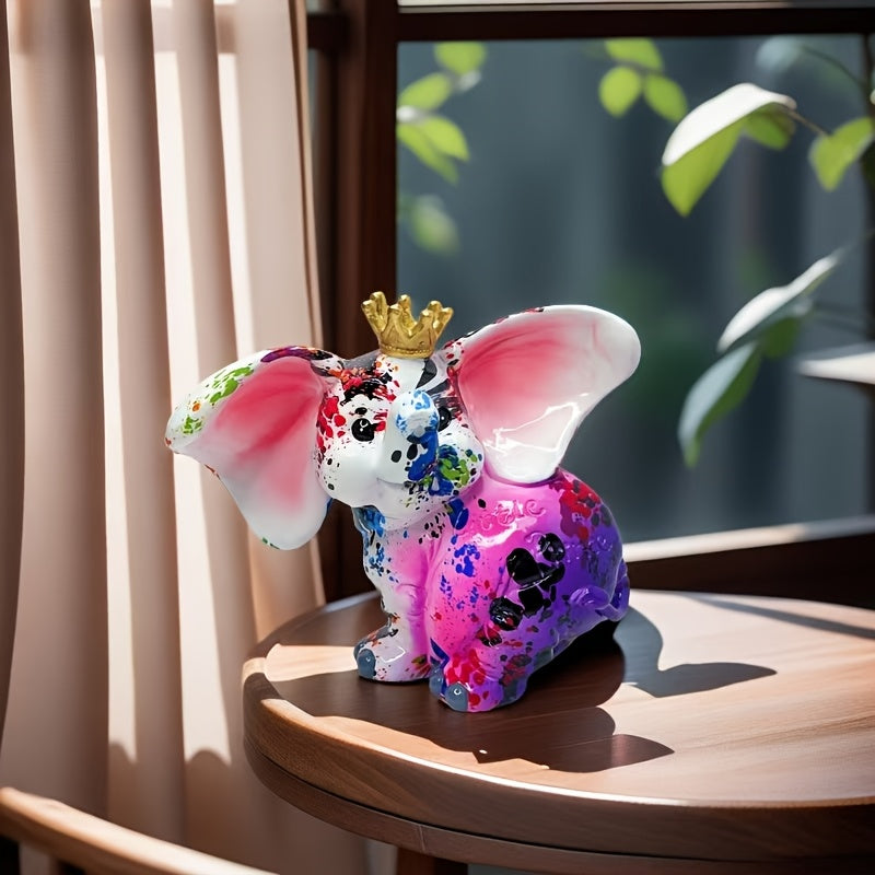 Tirelire éléphant éclaboussée de couleurs, couronne