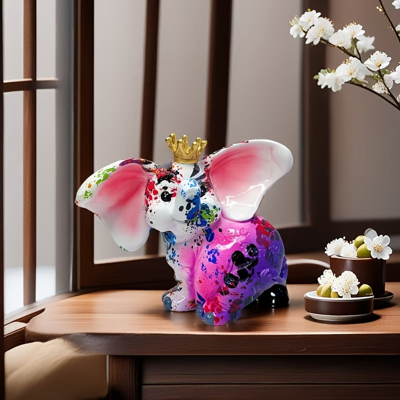 Tirelire éléphant éclaboussée de couleurs, couronne