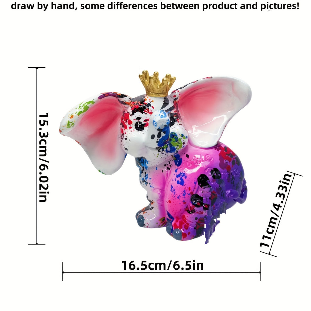 Tirelire éléphant éclaboussée de couleurs, couronne
