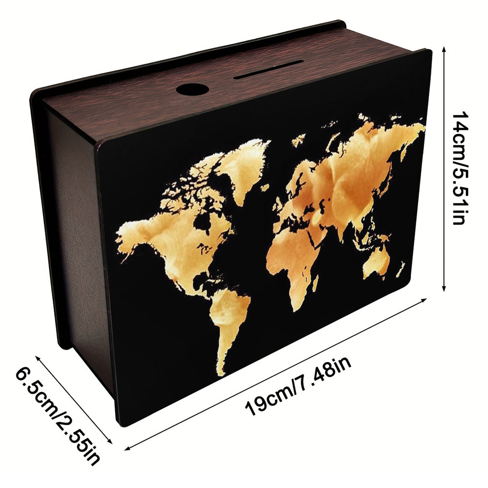 Tirelire carte du monde à 'encre sur fond uni