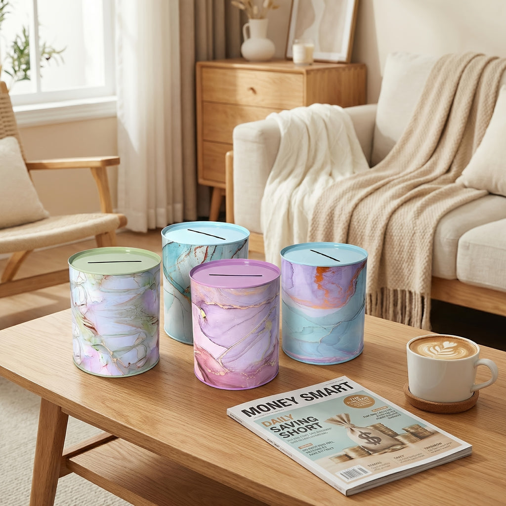 Tirelire en fer scellée à motif marbré — 15 cm de hauteur