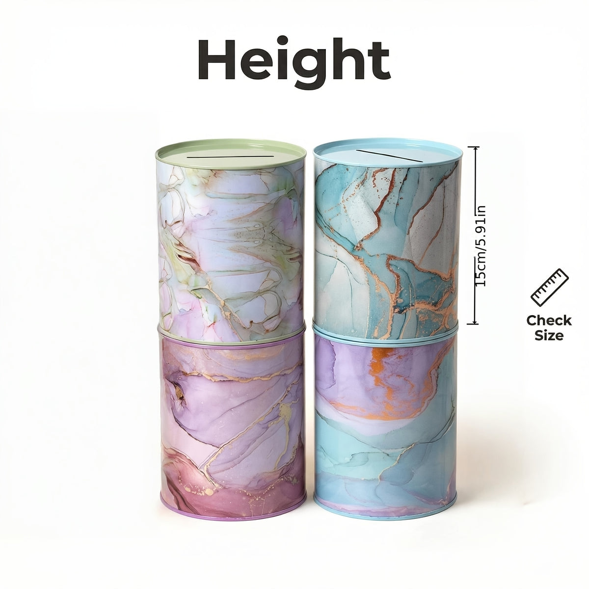 Tirelire en fer scellée à motif marbré — 15 cm de hauteur