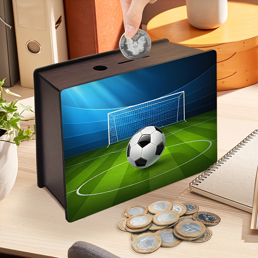 Tirelire football en bois, cage de but et gradins