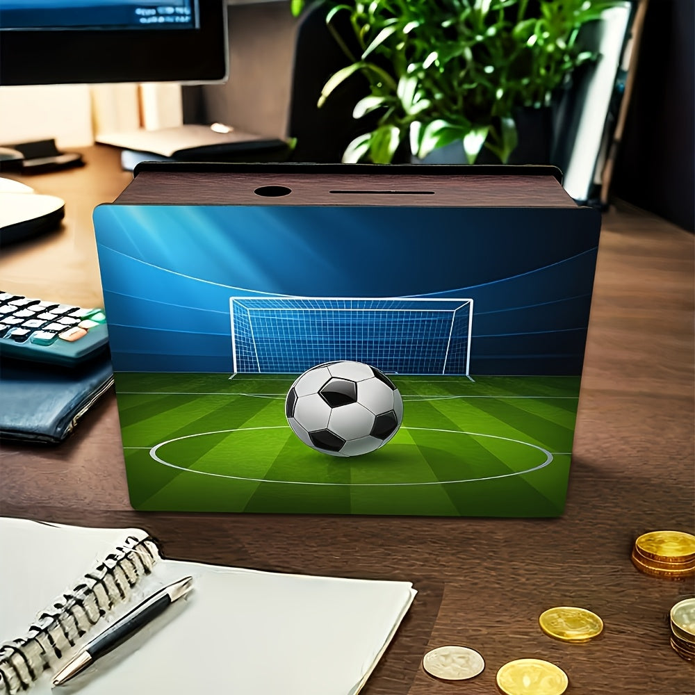 Tirelire football en bois, cage de but et gradins