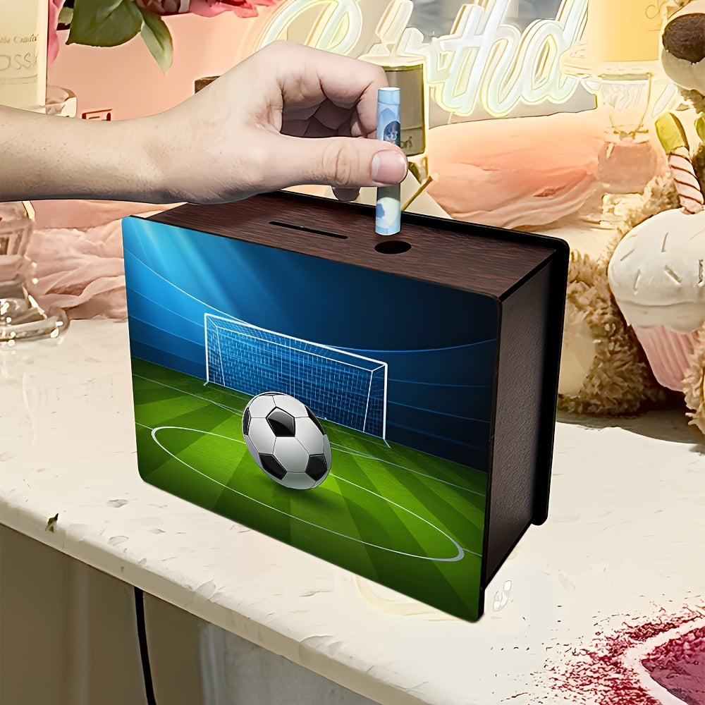 Tirelire football en bois, cage de but et gradins
