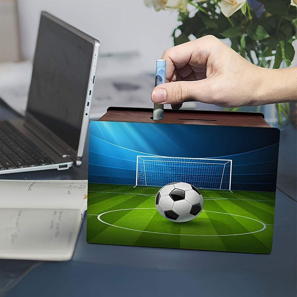 Tirelire football en bois, cage de but et gradins