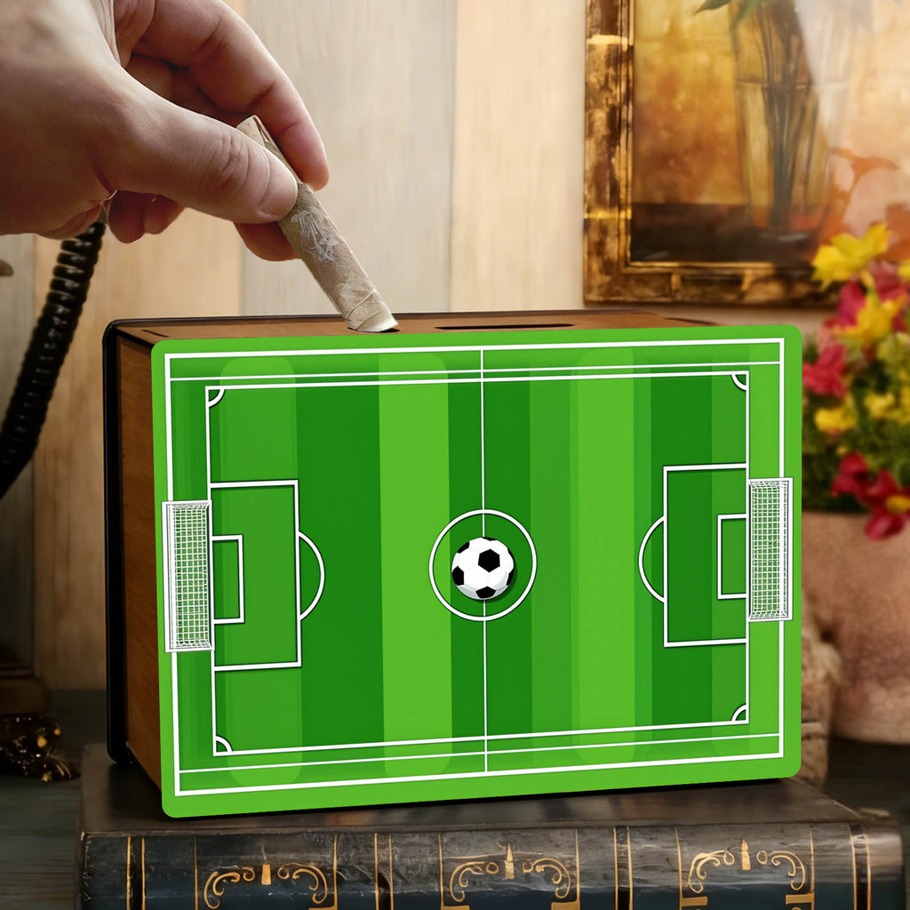 Tirelire football en bois, un dos à cocher au crayon
