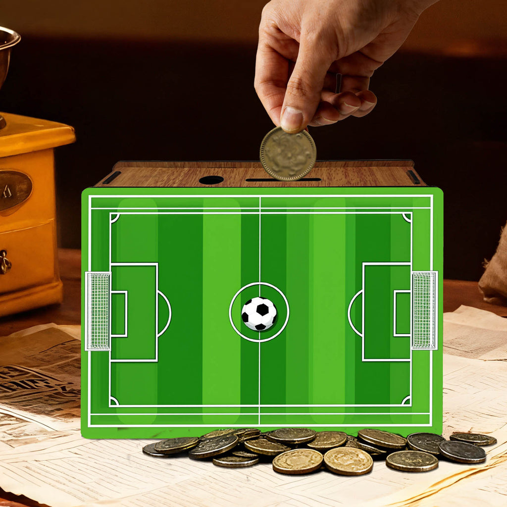 Tirelire football en bois, un dos à cocher au crayon