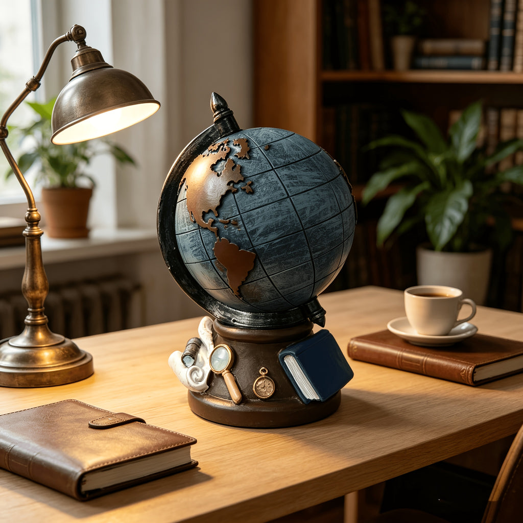 Tirelire globe terrestre en résine, décor de bureau rétro