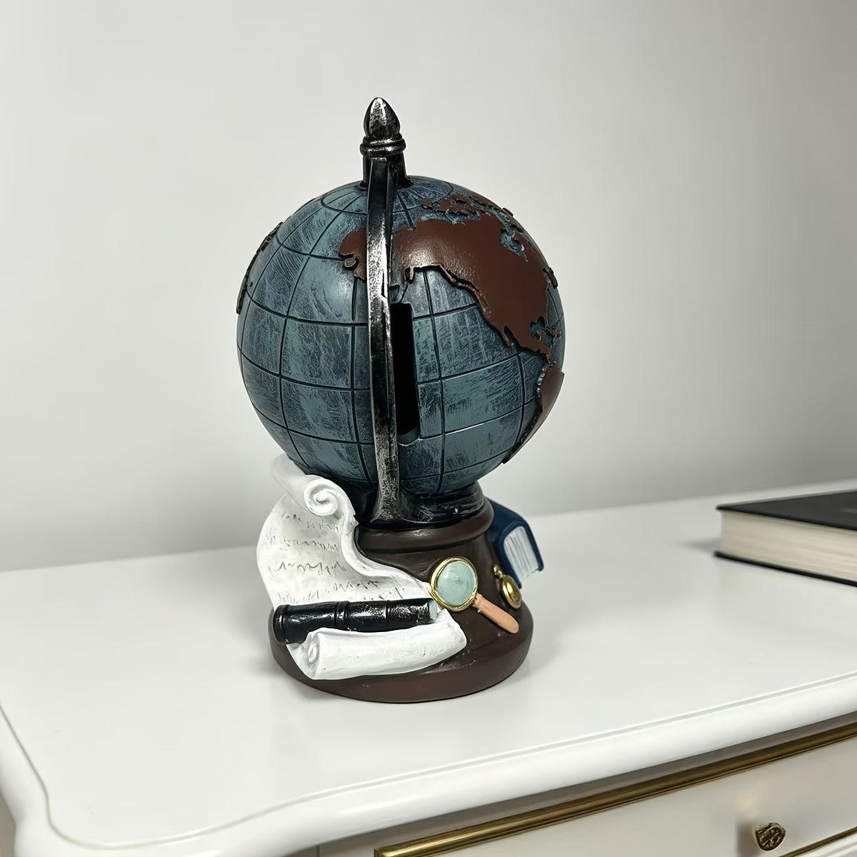 Tirelire globe terrestre en résine, décor de bureau rétro