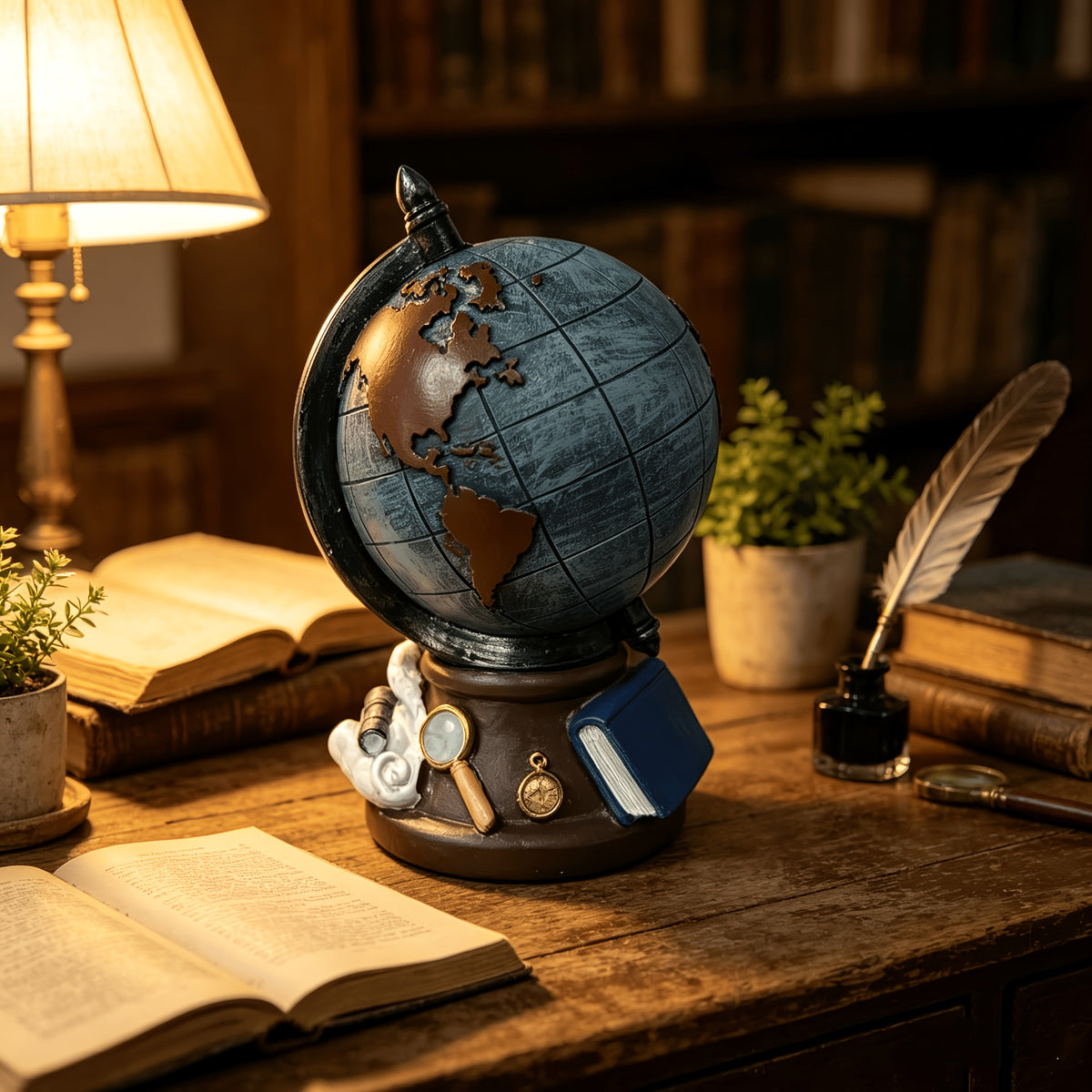 Tirelire globe terrestre en résine, décor de bureau rétro