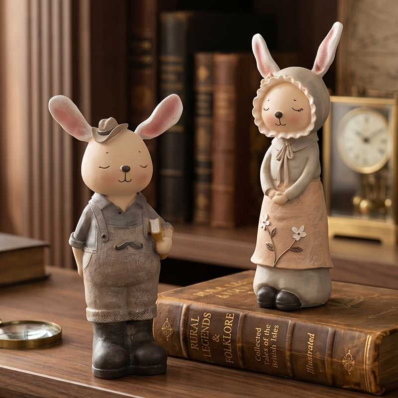 Tirelire lapin en résine, lot de 2, duo de figurines vintage