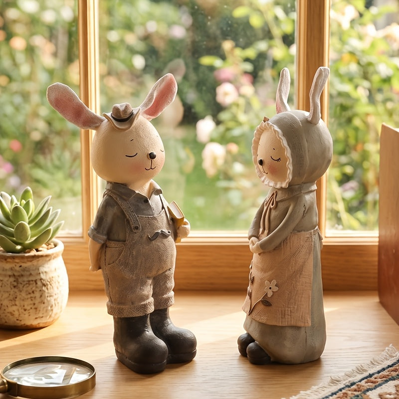 Tirelire lapin en résine, lot de 2, duo de figurines vintage