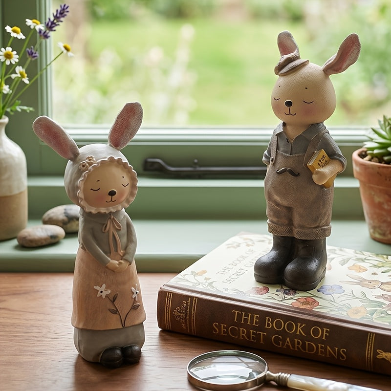 Tirelire lapin en résine, lot de 2, duo de figurines vintage