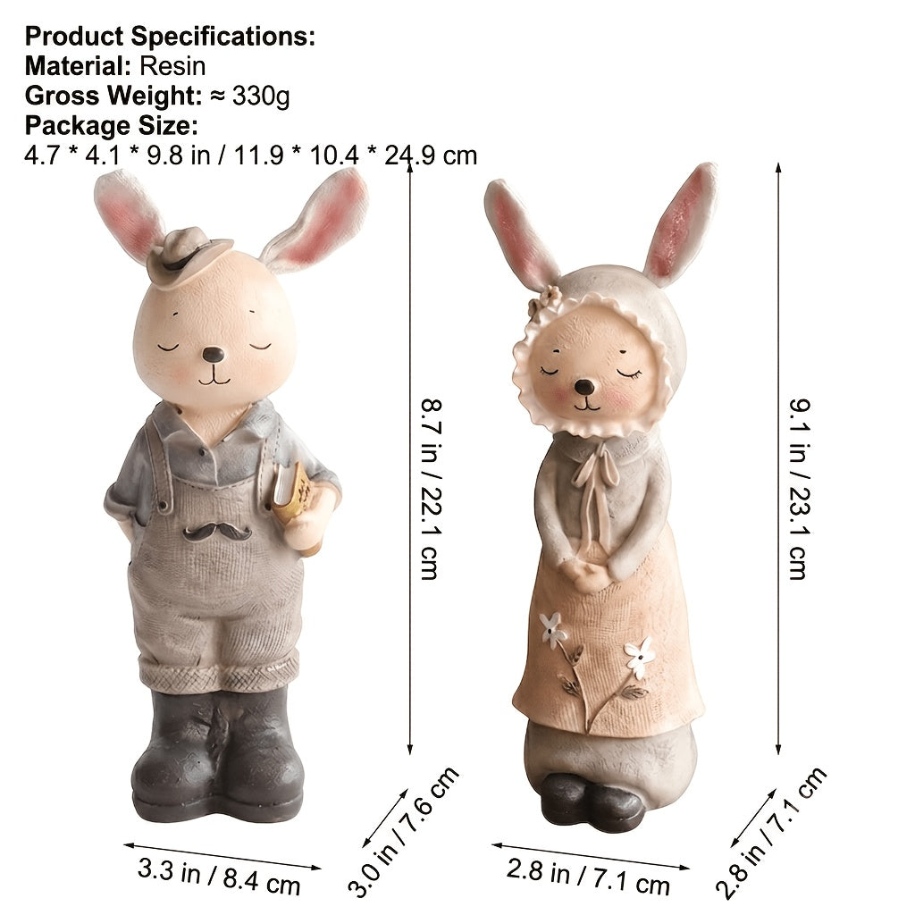 Tirelire lapin en résine, lot de 2, duo de figurines vintage