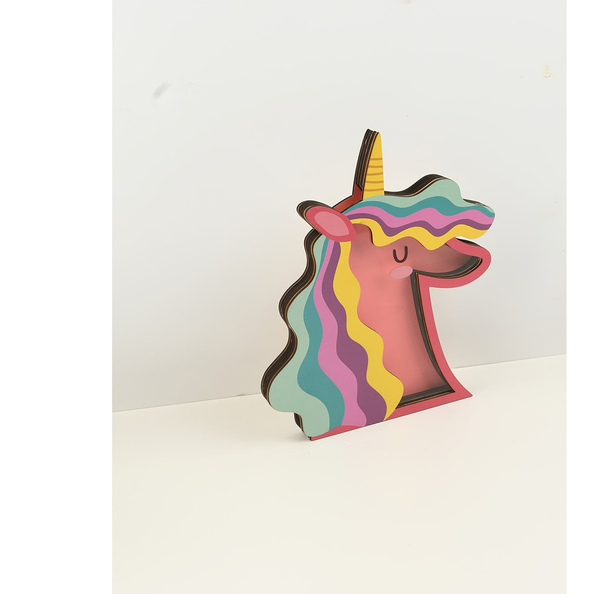 Tirelire licorne arc-en- en bois, cagnotte visible