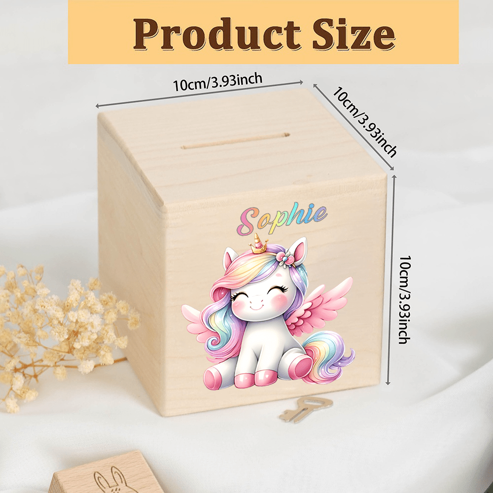Tirelire licorne en bois, cube de et huit décors