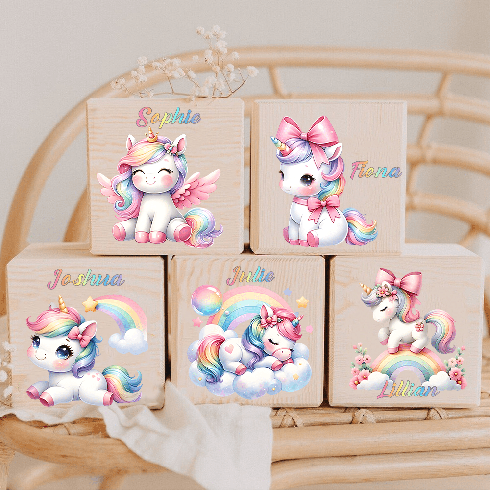 Tirelire licorne en bois, cube de et huit décors