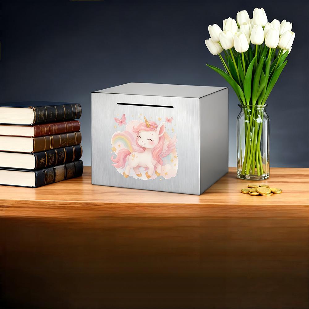 Tirelire licorne en métal brossé 12 cm — Boîte sans ouverture