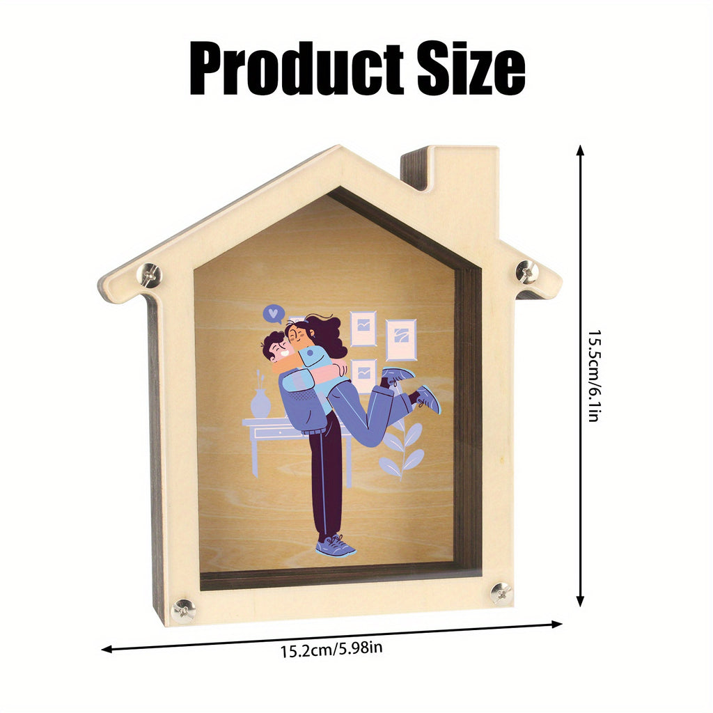 Tirelire maison en bois à façade transparente — 15,5 cm