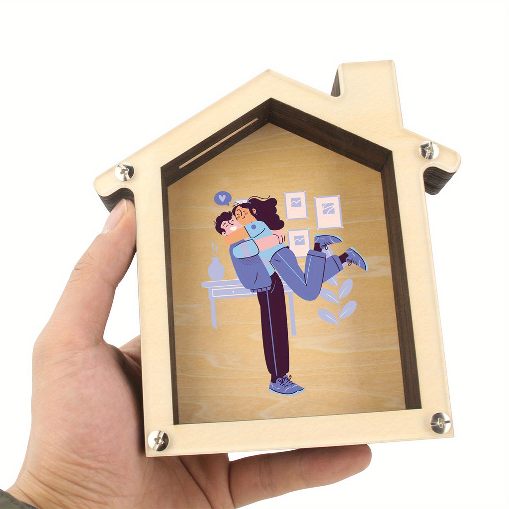 Tirelire maison en bois à façade transparente — 15,5 cm