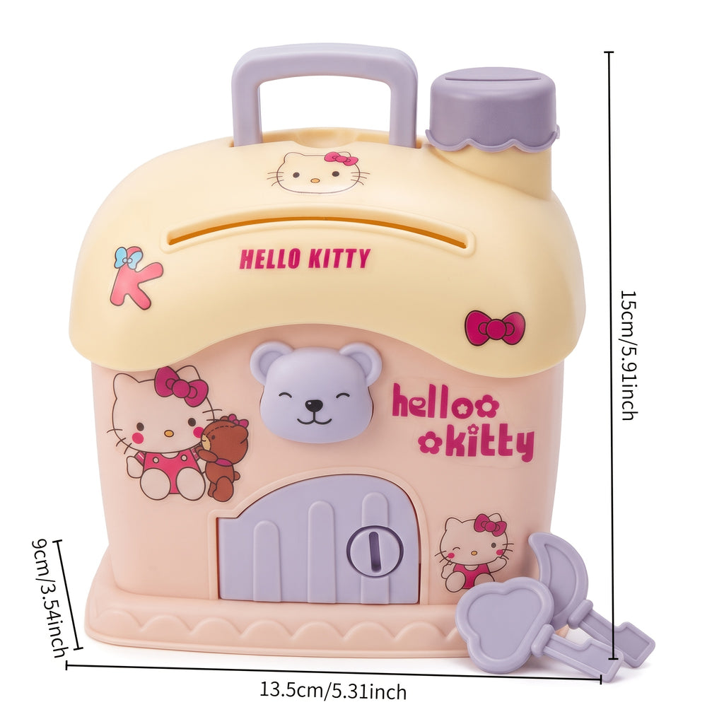 Tirelire maison kawaii en plastique — clé, fente à billets