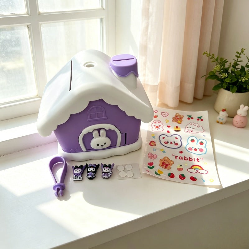 Tirelire maison lapin en PVC à décorer, pièces et billets