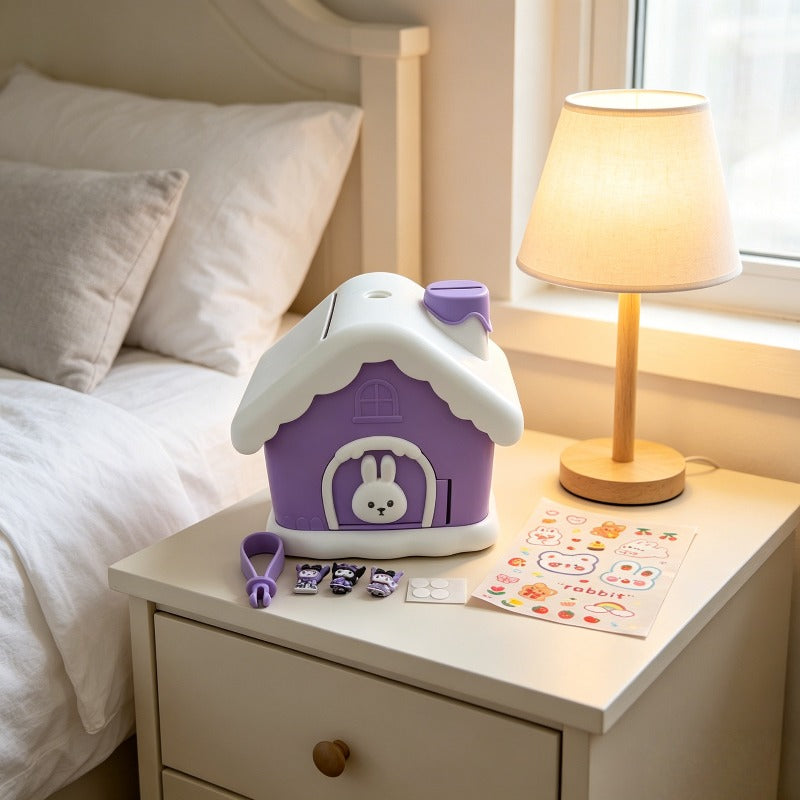 Tirelire maison lapin en PVC à décorer, pièces et billets