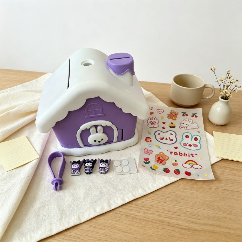 Tirelire maison lapin en PVC à décorer, pièces et billets