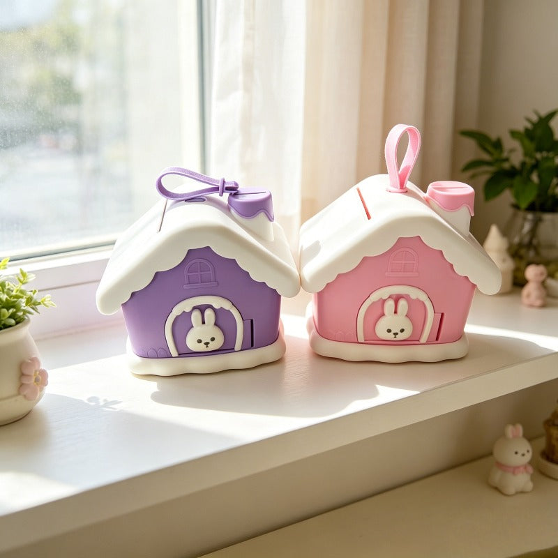 Tirelire maison lapin en PVC à décorer, pièces et billets
