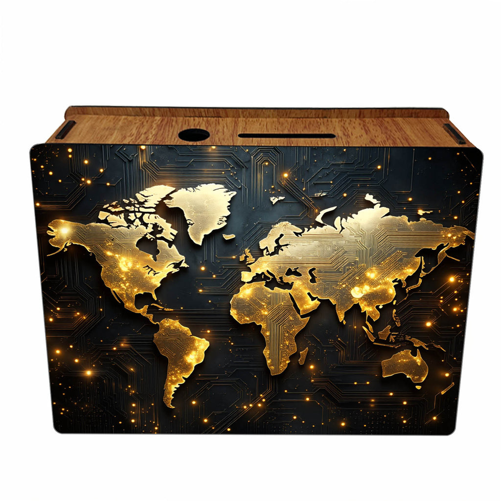 Tirelire mappemonde sur bois, grille de suivi