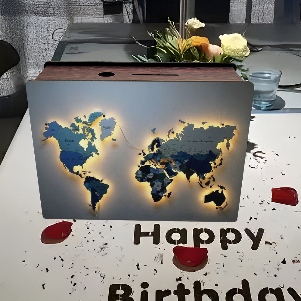 Tirelire mappemonde perle, continents en relief