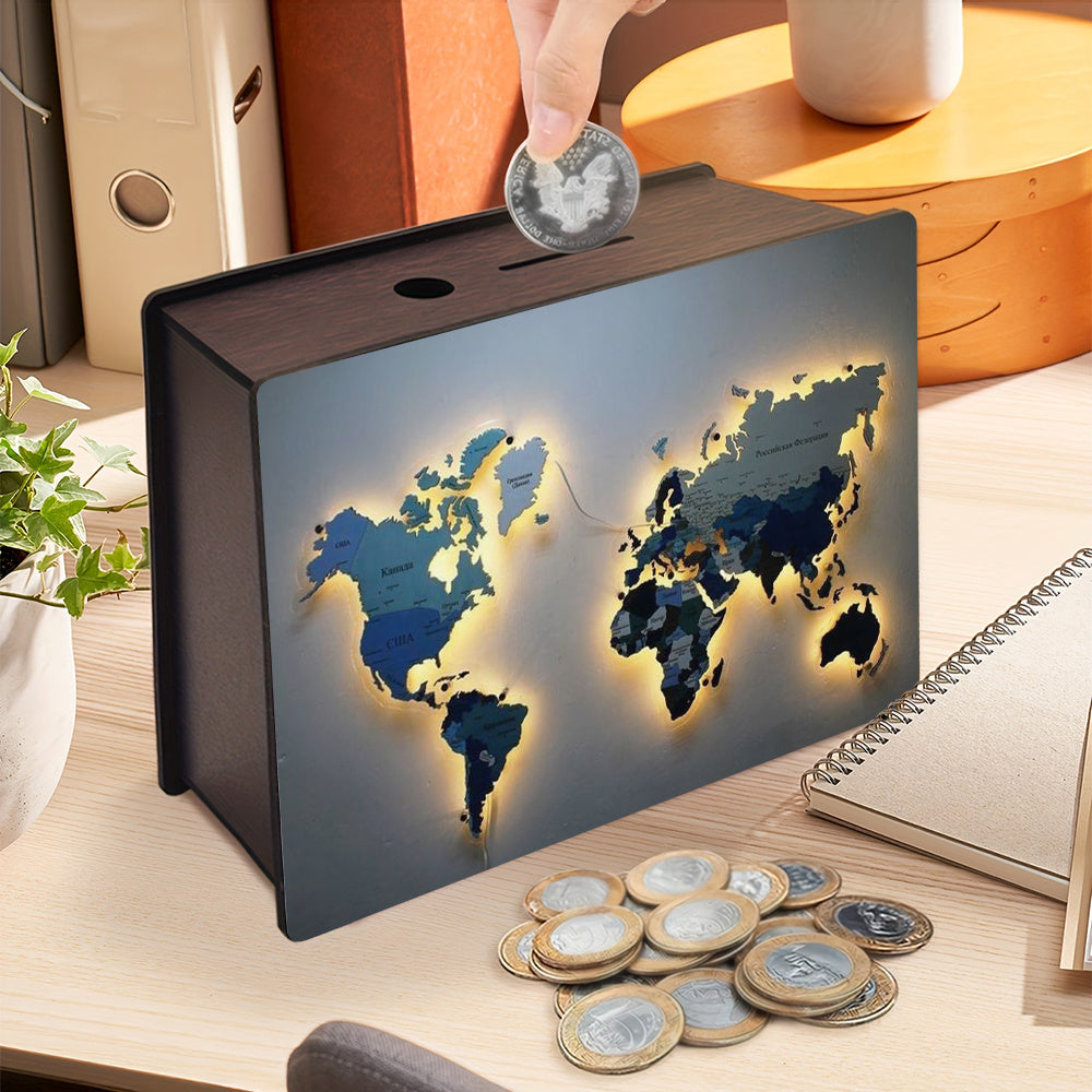 Tirelire mappemonde perle, continents en relief