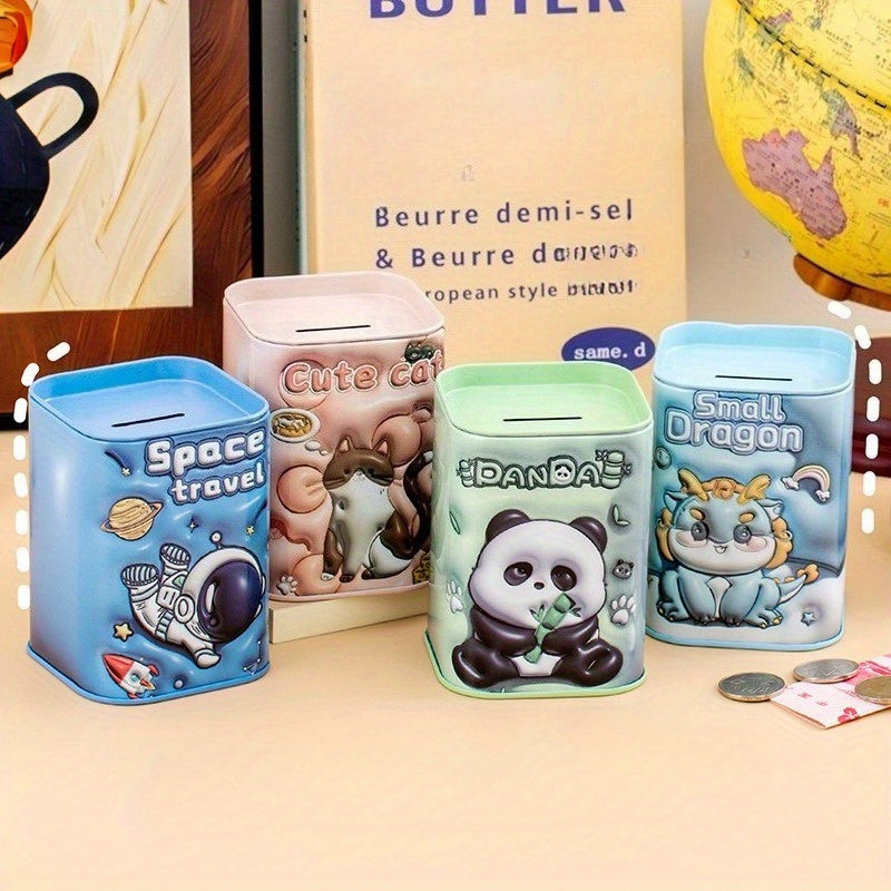 Tirelire mini boîte en métal bleu, motif astronaute embossé