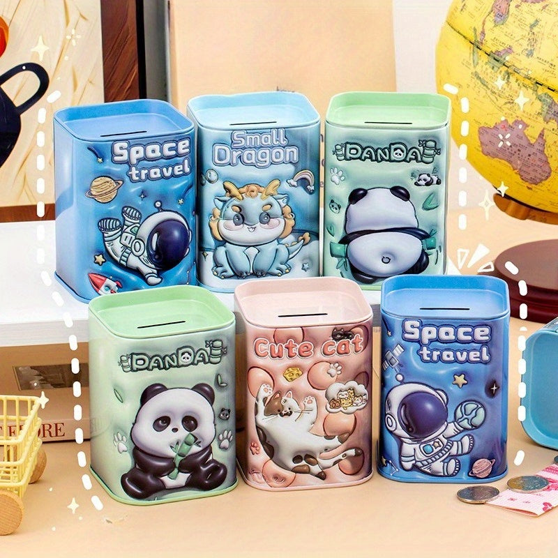 Tirelire mini boîte en métal bleu, motif astronaute embossé