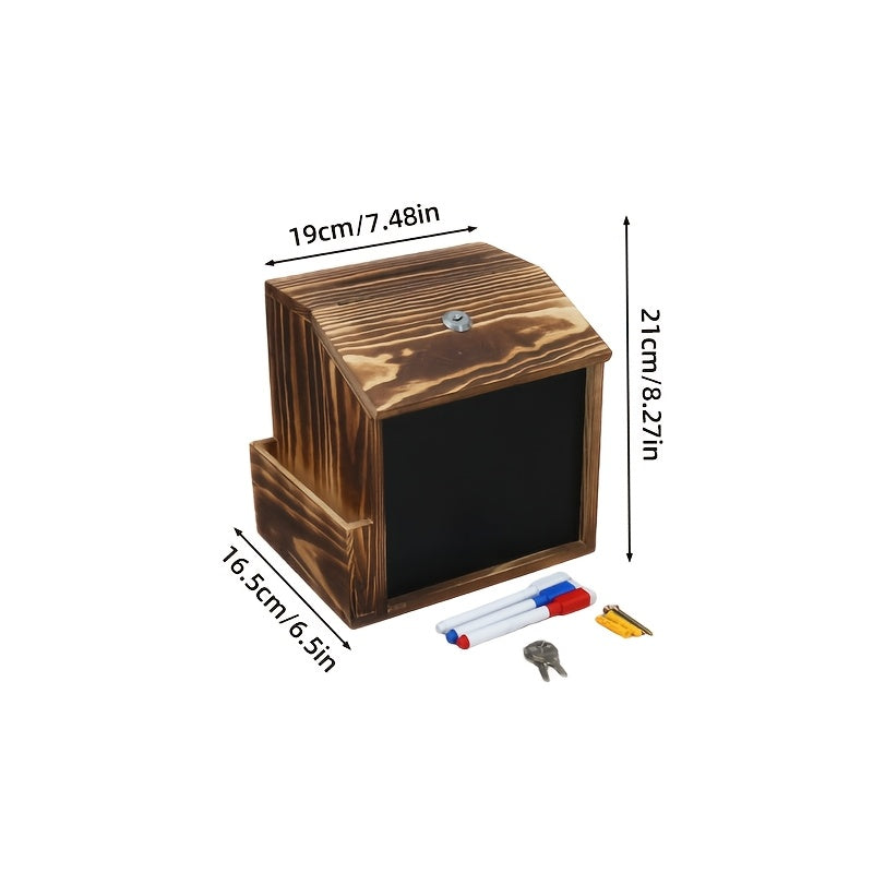 Tirelire murale en bois brûlé, serrure à clé et ardoise